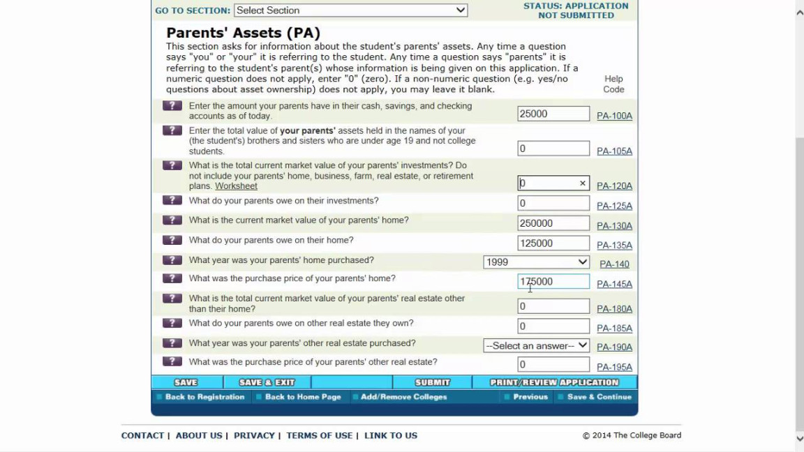 CSS PROFILE walkthrough part : Parent assets PA and parent expenses PE