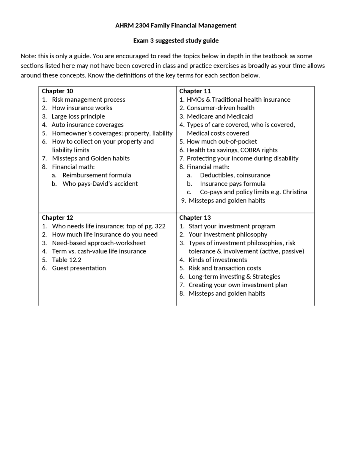 Risk Management Process - Family Financial Management, Study Guide